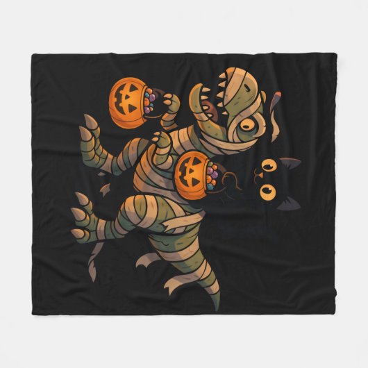 Black Cat Riding Mummy T-Rex – Schattigee Hallowee Fleece Deken (Voorkant (Horizontaal))