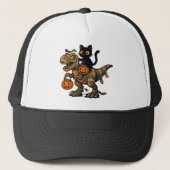 Black Cat Riding Mummy T-Rex – Schattigee Hallowee Trucker Pet (Voorkant)