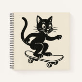 Black Cat Riding Skateboard Notitieboek (Voorkant)