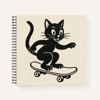 Black Cat Riding Skateboard Notitieboek