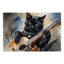 Black Cat Rock Star Spelen Akoestische Gitaar