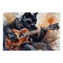 Black Cat Rock Star Spelen Gitaar Leren Jas