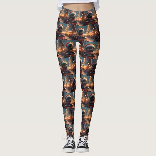 Black Cat Roller Onderzetter Kerst Leggings (Voorkant)