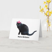 Black Cat Roze Kroon Verjaardag Kaart (Gele Bloem)