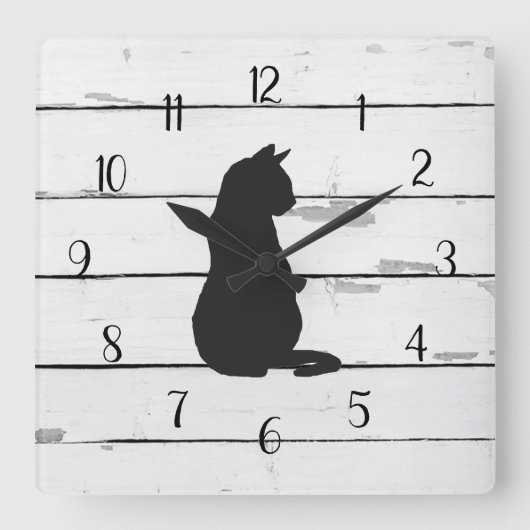 Black Cat Rustic Shiplap Farmhouse Decor Vierkante Klok (Voorkant)
