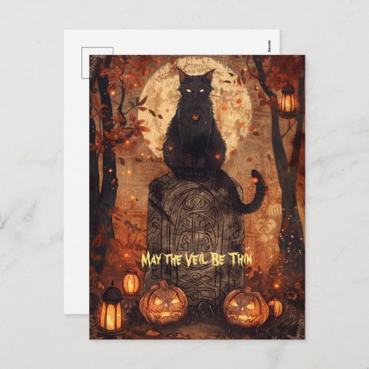 Black Cat Samhain Halloween Carte de voeux (Devant / Derrière)