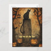 Black Cat Samhain Halloween Carte de voeux (Devant / Derrière)