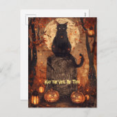 Black Cat Samhain Halloween Wenskaart Feestdagenkaart (Voorkant / Achterkant)