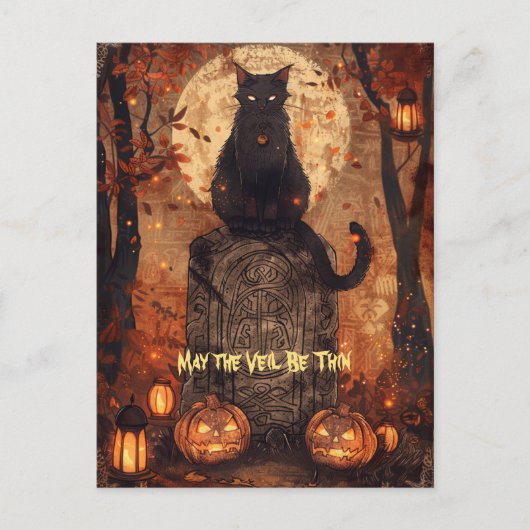 Black Cat Samhain Halloween Wenskaart Feestdagenkaart (Voorkant)