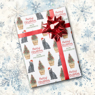 Black Cat Santa Hat Merry-kerstpatroon Cadeaupapier