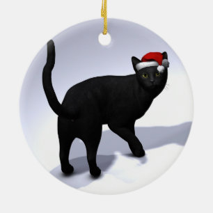 Black Cat Santa Keramisch Ornament