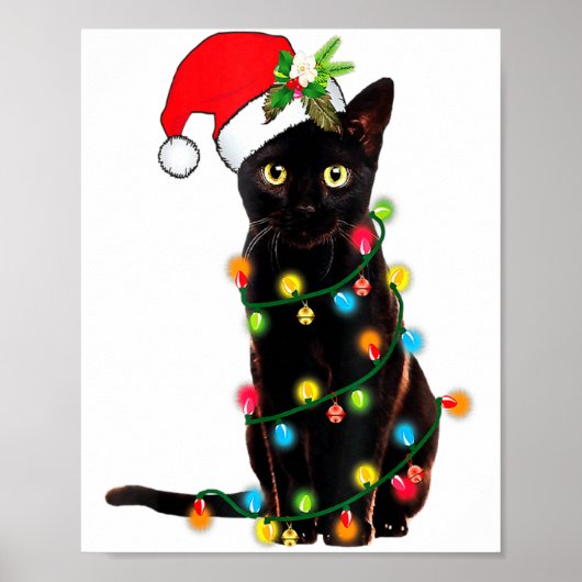 Black Cat Santa Tangled Up In Christmas Lights _1 Poster (Voorkant)