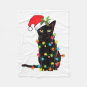 Black Cat Santa Tangled Up In Christmas Lights Fleece Deken (Voorkant)