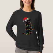 Black Cat Santa Tangled Up In Christmas Lights T-shirt (Voorkant)