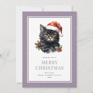 Black Cat Schattige Paarse Merry Christmas Kaart