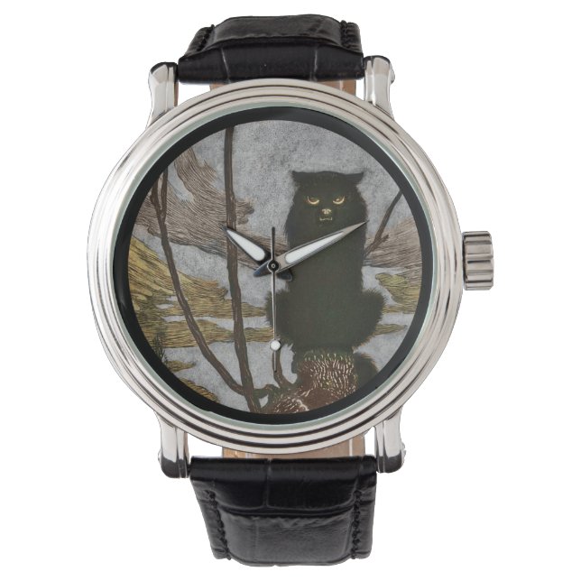 Black Cat Scowls Horloge (Voorkant)