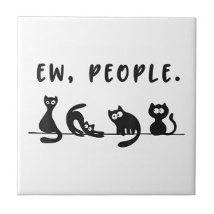 Black cat shirt grappige vrouwen nieuw mensen meow tegeltje