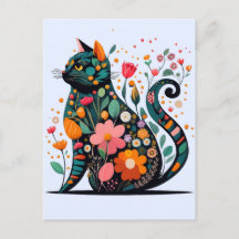 Black Cat silhouet gemaakt van kleurrijke bloemen