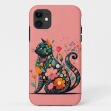 Black Cat silhouet gemaakt van kleurrijke bloemen