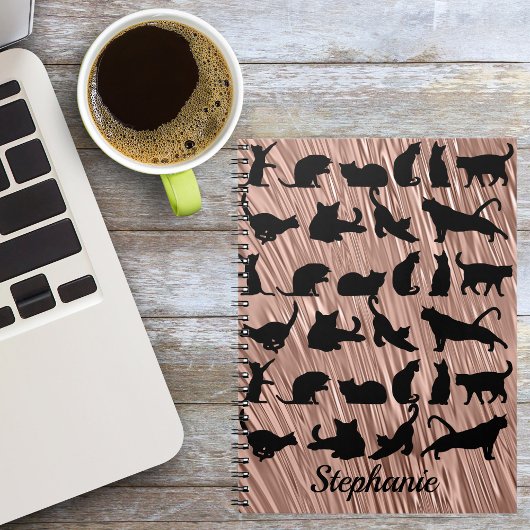 Black Cat Silhouette Draapblauw Roos Gold Notitieboek