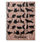 Black Cat Silhouette Draapblauw Roos Gold Notitieboek (Voorkant)