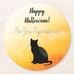 Black Cat Silhouette Halloween Ronde Kartonnen Onderzetter