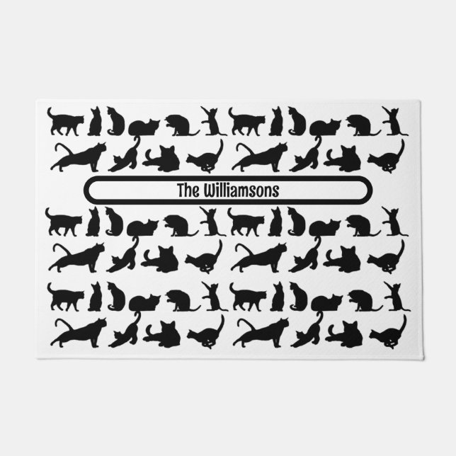 Black Cat Silhouette Pattern - Aangepaste naam Deurmat (Voorkant)