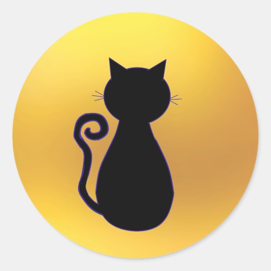 Black Cat Silhouette Ronde Sticker (Voorkant)