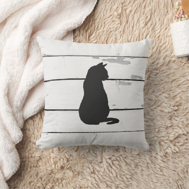Black Cat Silhouette Shiplap Rustic Kussen (Deken)