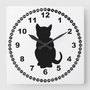 Black Cat Silhouette Witch's Familiar Vierkante Klok