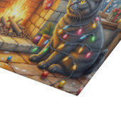 Black Cat Sitting Fireplace with Christmas Lights Snijplank (Hoek)