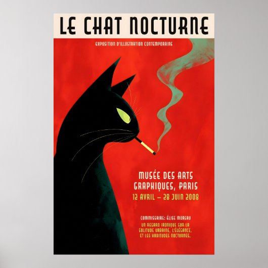 Black Cat Smoking Poster - Retro French Exhibition (Voorkant)