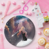 Black Cat Space Shooting Star Papieren Bordje (Feest)