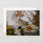 *~* Black Cat Spooky Ghosts HALLOWEEN Briefkaart (Voorkant / Achterkant)