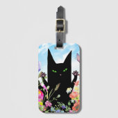 Black Cat Spring Fever:  Kitty and Flowers Bagagelabel (Voorkant (verticaal))