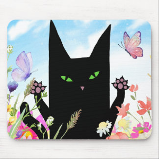 Black Cat Spring Fever: Kitty and Flowers Muismat