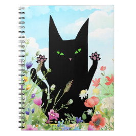 Black Cat Spring Fever:  Kitty and Flowers Notitieboek