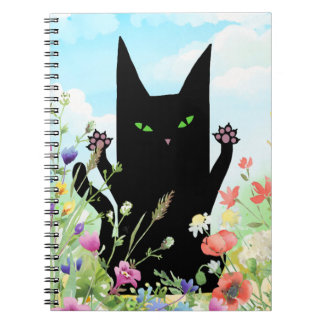 Black Cat Spring Fever: Kitty and Flowers Notitieboek