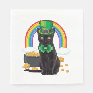 Black Cat St Patrick's Day Leprechaun Shamrock Servet