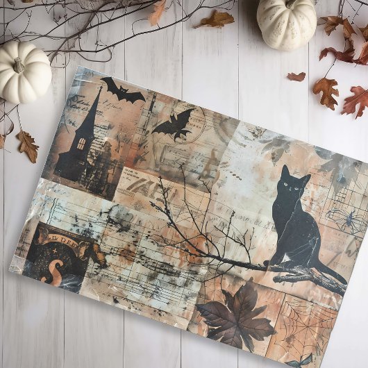 Black Cat Stamps  Halloween Decoupage Tissuepapier