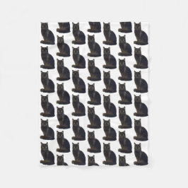 Black Cat Staring Ominy Photo Cutout White Fleece Deken