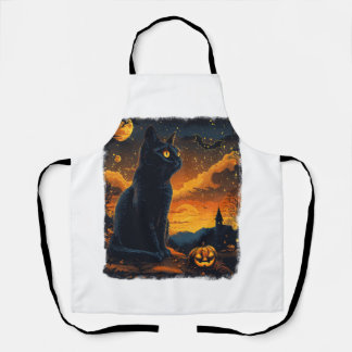 Black Cat Sterrennacht Van Gogh Pumpkins Bats Hall Schort