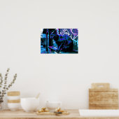 Black Cat Street Punk Neon Design Poster Imprimer (Cuisine)