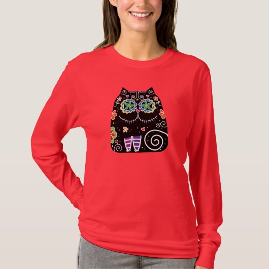 Black Cat Sugar Skull T-shirt (Voorkant)