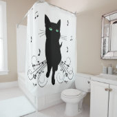 Black Cat Surrounded by Whispering Notes of Music Douchegordijn (In situ)