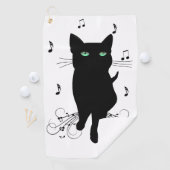 Black Cat Surrounded by Whispering Notes of Music Golfhanddoek (Insitu)