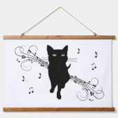 Black Cat Surrounded by Whispering Notes of Music Hangend Wandkleed (Voorkant)