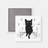 Black Cat Surrounded by Whispering Notes of Music Magneet (Voorkant / Achterkant)