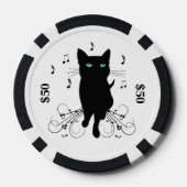 Black Cat Surrounded by Whispering Notes of Music Poker Chips (Achterkant)