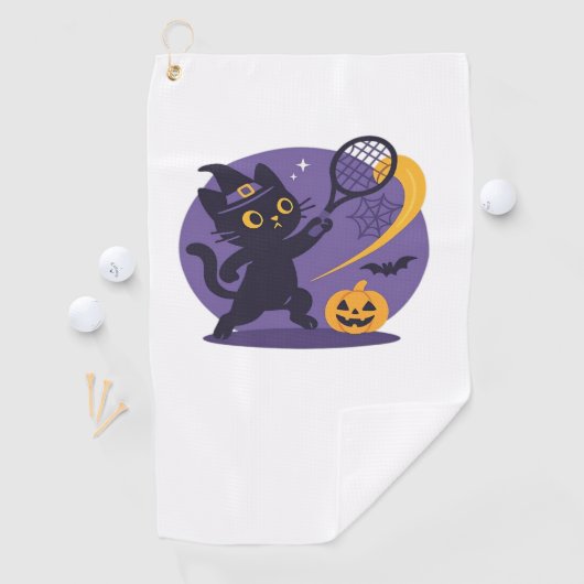 Black Cat Tennis Serveer Essentiële T-Shirt Golfhanddoek (Insitu)